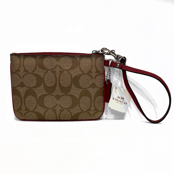 NWT Coach Khaki/Red Peyton Signature Small Wristlet - Picture 3 of 14
